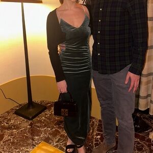 & Other Stores Teal Velvet Midi Dress